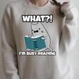 Grey Cat Reading Book Busy Doing Book Related Things Men Women Kids Raglan Sleeve Sweatshirt Heather Forest