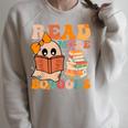 Groovy Booooks Ghost Read More Books Teacher Halloween Men Women Kids Raglan Sleeve Sweatshirt Heather Forest