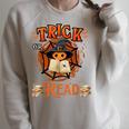 Halloween Book Lovers Librarian Teacher Library Kids Costume Raglan Sleeve Sweatshirt Heather Forest