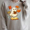 Halloween Cute Ghost Shirt Reading Books Ghost Raglan Sleeve Sweatshirt Heather Forest