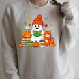 Halloween Ghost Cat Reading Book Women Girls Cute Raglan Sleeve Sweatshirt Heather Forest Halloween Ghost Cat Reading Book Women Girls Cute Raglan Sleeve Sweatshirt Heather Forest