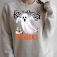 Halloween Teacher Librarian Books Reading Ghost Pun BOOOOKS Men Women Kids Raglan Sleeve Sweatshirt Heather Forest