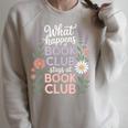 What Happens At Book Club Stays At Book Club Floral Raglan Sleeve Sweatshirt Heather Forest What Happens At Book Club Stays At Book Club Floral Raglan Sleeve Sweatshirt Heather Forest