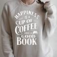 Happiness Is A Cup Of Coffee And A Good Book Slogan Raglan Sleeve Sweatshirt Heather Forest