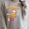 Happy Back To School Cat Books The Start Of The School Year Raglan Sleeve Sweatshirt Heather Forest