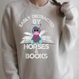 Horse Lovers Easily Distracted By Horses And Books Raglan Sleeve Sweatshirt Heather Forest