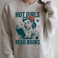 Hot Girls Read Books Bookworm Librarian Humor Raglan Sleeve Sweatshirt Heather Forest