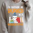 I’d Rather Be Buried In A Horror Book Spooky Skull Book Fan Raglan Sleeve Sweatshirt Heather Forest