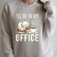 I’Ll Be In My Office Cat Coffee Book Reading Lover Raglan Sleeve Sweatshirt Heather Forest