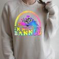 I'm With The Banned Books Retro Tie Dye Wildflowers Raglan Sleeve Sweatshirt Heather Forest