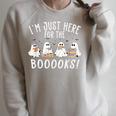 I'm Just Here For The Books Cute Halloween Ghost Reading Raglan Sleeve Sweatshirt Heather Forest