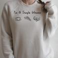 I'm A Simple Woman Coffee Pizza Books Reader Reading Teacher Raglan Sleeve Sweatshirt Heather Forest