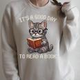 It's A Good Day To Read A Book Cat Pixel Art Raglan Sleeve Sweatshirt Heather Forest