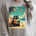 Japanese Cat Book Summer Beach Vacation Cruise Raglan Sleeve Sweatshirt Heather Forest