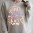 Just a Girl Who Loves Books Reading Lover Aesthetic Raglan Sleeve Sweatshirt Heather Forest