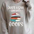 Just A Girl Who Loves Books Women Book Lovers Bookish Girls Raglan Sleeve Sweatshirt Heather Forest