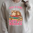 Just A Girl Who Loves Cats & Books Shirt Women Bookworm Raglan Sleeve Sweatshirt Heather Forest