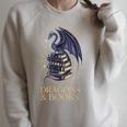 Just a Girl Who Loves Dragons & Books Women Dragon Bookish Raglan Sleeve Sweatshirt Heather Forest