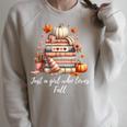 Just a Girl Who Loves Fall Books And Pumpkins Raglan Sleeve Sweatshirt Heather Forest Just a Girl Who Loves Fall Books And Pumpkins Raglan Sleeve Sweatshirt Heather Forest