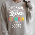 Just A Girl Who Loves Ice Cream And Books Women Raglan Sleeve Sweatshirt Heather Forest