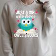 Just A Girl Who Loves Owls And Books Cute Bookworm Raglan Sleeve Sweatshirt Heather Forest