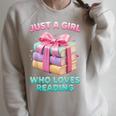 Just a Girl Who Loves Reading Women Book Lover Bookworm Raglan Sleeve Sweatshirt Heather Forest