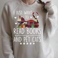 I Just Want To Read Books & Pet Cats Cats And Books Raglan Sleeve Sweatshirt Heather Forest