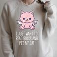 I Just Want To Read Books And Pet My Cat Pastel Goth Kawaii Men Women Kids Raglan Sleeve Sweatshirt Heather Forest