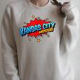 Kansas City Missouri MO Pop Art Comic Book Inspired Raglan Sleeve Sweatshirt Heather Forest