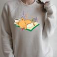 Kawaii Cat Women's Cat Books Flowers Raglan Sleeve Sweatshirt Heather Forest
