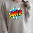 Kids Boys Amir Name Comic Book Superhero Raglan Sleeve Sweatshirt Heather Forest