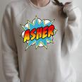 Kids Boys Asher Comic Book Superhero Name Raglan Sleeve Sweatshirt Heather Forest