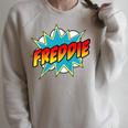 Kids Boys Freddie Name Comic Book Superhero Raglan Sleeve Sweatshirt Heather Forest