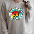 Kids Boys Kai Name Personalized Comic Book Superhero Raglan Sleeve Sweatshirt Heather Forest