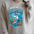 Kids Toddler Boy Reading Is Jawsome Shark Book Lover Kids Nerdy Raglan Sleeve Sweatshirt Heather Forest