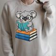 Koala Reading Book Glasses Bookworm Librarian Raglan Sleeve Sweatshirt Heather Forest