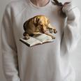 Labrador Retriever Dog Bookworm Reading Book Graphic Raglan Sleeve Sweatshirt Heather Forest