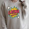 Latina Superhero Comic Book Bubble Raglan Sleeve Sweatshirt Heather Forest