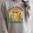 Leopard Animal Print Bookish Wild About Reading Cheetah Book Raglan Sleeve Sweatshirt Heather Forest