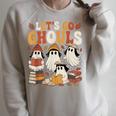Let’s Go Ghouls Cozy Girly Ghosts Halloween Fall Book Lovers Raglan Sleeve Sweatshirt Heather Forest