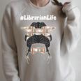 Librarian Teacher Messy Bun Life Book Library Back To School Raglan Sleeve Sweatshirt Heather Forest
