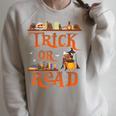 Librarian Trick Or Read Library Event Halloween Book Lovers Raglan Sleeve Sweatshirt Heather Forest