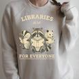 Libraries Are For Everyone Cute Raccoon Badger Opossum Book Raglan Sleeve Sweatshirt Heather Forest