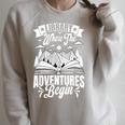 Library Where The Adventures Begin Librarian Book Readers Raglan Sleeve Sweatshirt Heather Forest