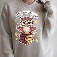Library Squad Book Owl Wisdom Nerd Librarian Club Raglan Sleeve Sweatshirt Heather Forest