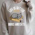 Life Is Better With Books And Cats Cat Owner Books Lover Men Women Kids Raglan Sleeve Sweatshirt Heather Forest