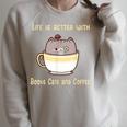 Life Is Better With Books Cats And Coffee Cute Kitten Raglan Sleeve Sweatshirt Heather Forest