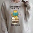 Life Is Better With Cats And Books Cat Raglan Sleeve Sweatshirt Heather Forest
