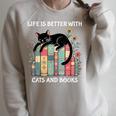 Life Is Better With Cats And Books Cute Cat Lover Raglan Sleeve Sweatshirt Heather Forest