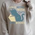 Life Is Better With Cats And Books Raglan Sleeve Sweatshirt Heather Forest